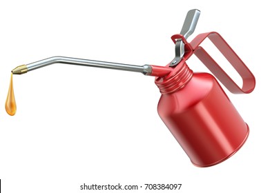 Red oil can with big droplet isolated on white background - 3D illustration