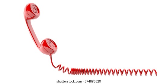 Red Old Phone Receiver Isolated On White Background. 3d Illustration