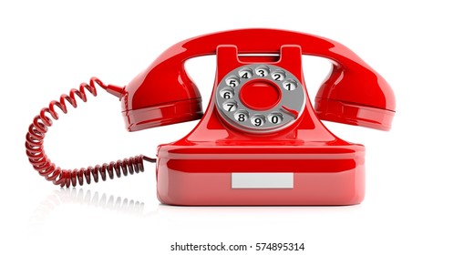 Red Old Telephone Isolated On White Background. 3d Illustration