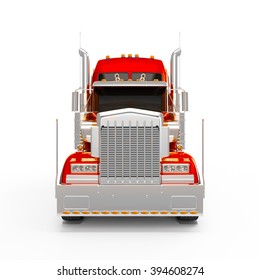 Red Orange American Truck Front View Isolated On White Background