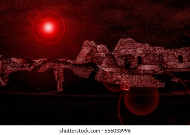Red Orb Exploring Textured Aztec Ruins Stock Illustration 556033996