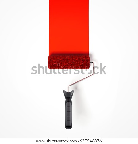 Red paint roller isolated on white background. 3d rendering