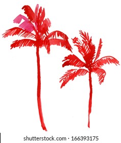 red palm tree isolated on white background. watercolor