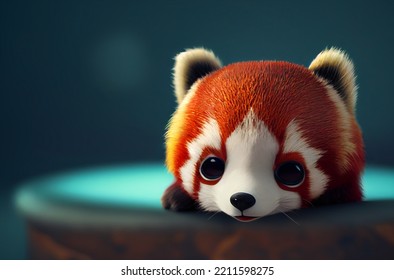 Red Panda With Cartoon Style. Focal Point And Bokeh Effect. 3d Illustration