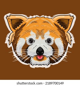 Red panda face illustration design and realistic style paint 
