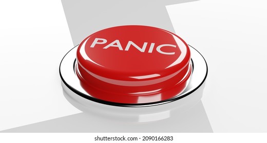 Red panic push button over white background, emergency, security or safety concept, 3D illustration