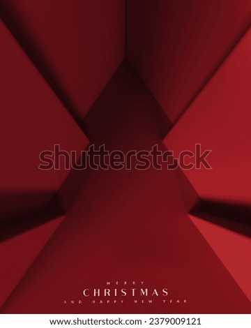 Red paper Christmas tree shape with text and empty mockup space on red background. 3D Rendering, 3D Illustration, Hand made illustration