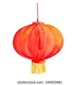 Red Paper Lantern. Chinese Watercolor