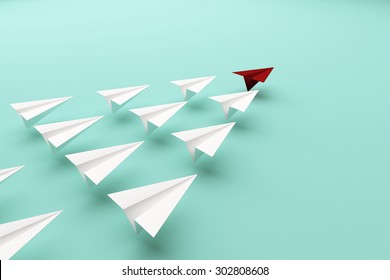 Red Paper Plane Of Leading Leadership Concept