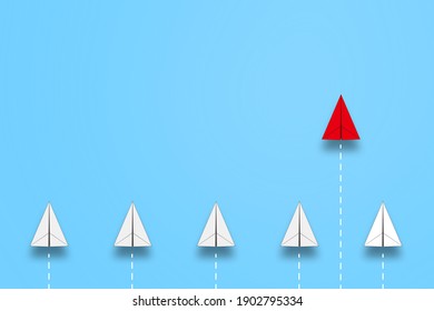 A red paper plane that goes one step further. New idea business, initiative, creativity, business concept of solution.