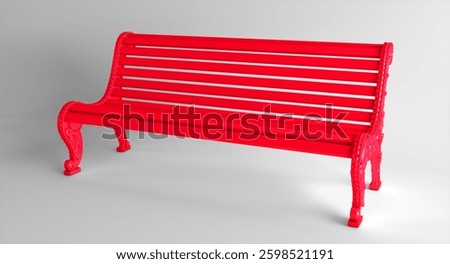 Red park bench white background. Park bench. 