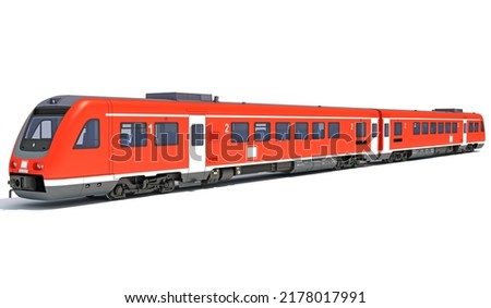 Red passenger train 3D rendering