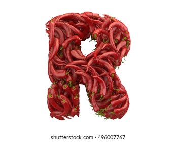 Red pepper font. 3d rendering.