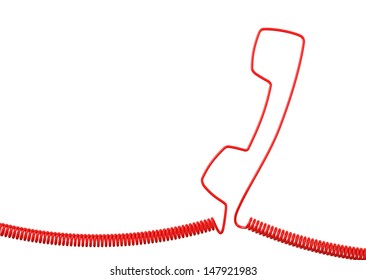 Red Phone Cable Handset Isolated On White Background