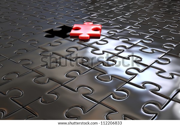 Red Piece Black Puzzle High Quality Stock Illustration 112206833