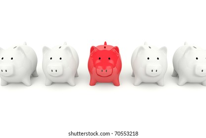 Red Piggy Bank Isolated On White