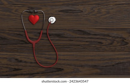 Red pink orange colour love heart stethoscope wooden oask background wallpaper copy space international hospital medical health care treatment international nurse doctor patient freedom.3d render - Powered by Shutterstock