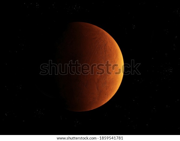 Red planet with a solid surface in space\
with stars 3d\
illustration.