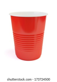 Red Plastic Cup Isolated In A White Background