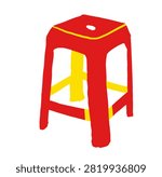 Red Plastic Stool Flat Vector Illustration