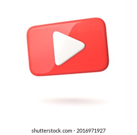 Red Play Button 3d Icon Isolated On White Background. Video Player Illustration. Render.