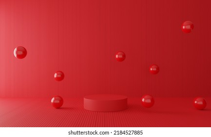 Red Podium In The Blue Room.3d Rendering.