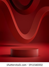 Red Podium On Luxury Red Background 3d Render 