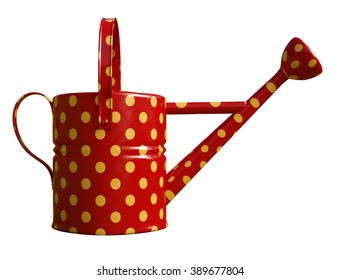 Red Polka Dot Watering Can Isolated On White