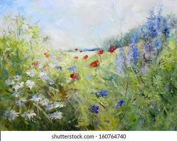 Meadow Painting Watercolor Painting Flower Painting 16x11 Artwork By CatherineVaradiArt