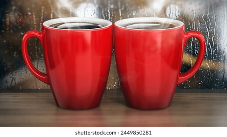 Red porcelain coffee cups with heart shaped steam. 3D illustration. - Powered by Shutterstock