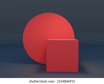 Red POS Display With Cube And Circle Accent, 3D Rendering