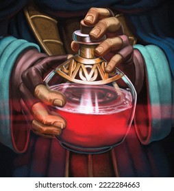 A Red Potion On A Wizard Hand