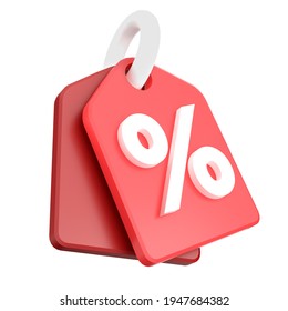 Red price tag label with percentage for  sale marketing promotion icon 3D render illustration