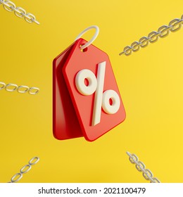 Red Price Tag, Sale Tag, Isolated On Yellow Background. Percent Icon. 3d Render.jpg