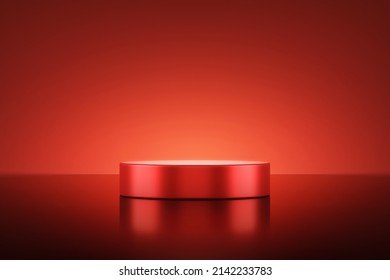 Red Product Background Stage 3d Podium Presentation Display Of Luxury Pedestal Stand Round Showcase Scene Or Show Platform Light Studio Template And Empty Backdrop Floor Banner On Premium Exhibition.