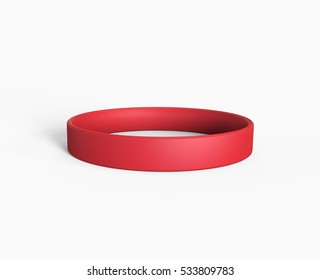 Red Promo Bracelet. Silicone, Or Rubber Bracelet For Hand. 3D Render