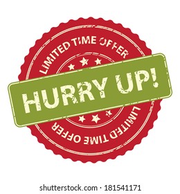 Red Promotional or Marketing Material, Sticker, Rubber Stamp, Icon or Label for Limited Time Offer Hurry Up Event Isolated on White Background