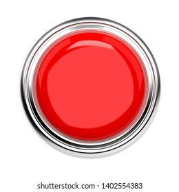 Red push button. Alarm sign, top view. 3d rendering illustration isolated on white background