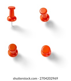 Red push pin set isolated on white background with clipping path included. 3D render. 3D illustration.