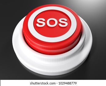 A red pushbutton with the write SOS in a circle on its upper part - 3D rendering illustration