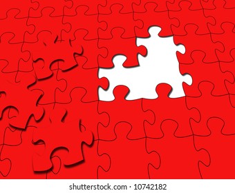 red puzzle with 3 pieces taken out