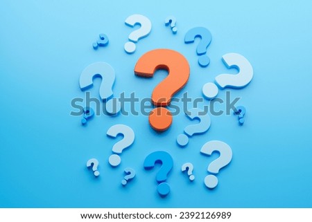 Red question mark on a blue background. 3d render.
