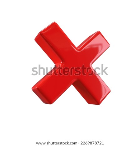 Red rejection icon render. 3D rejected sign. Check mark. Cross sign - can be used as symbols of wrong, close, deny etc. Created For Mobile, Web, Decor, Application. Illustration with clipping path