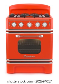 Red Retro Stove Isolated On White Background