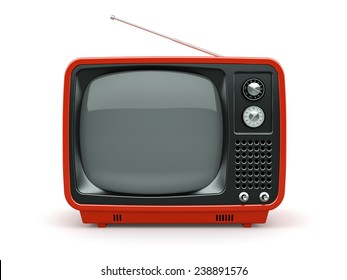 Red Retro TV On White Background 