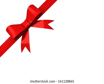 Red Ribbon Bow Isolated On Corner White Background