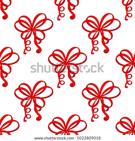 Red ribbon bows as seamless pattern. Illustration. Raster version