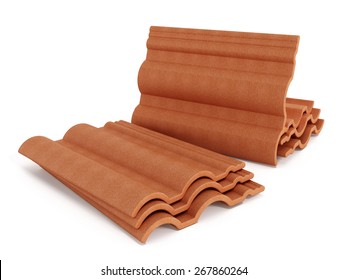 Red Roof Tiles Isolated On White Background