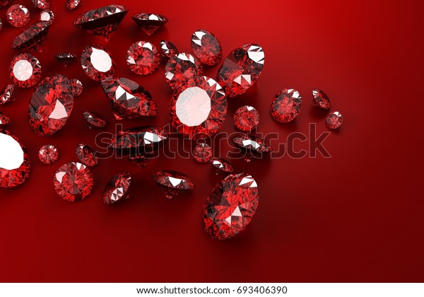 赤い布の背景に赤いルビーダイヤモンド 3dイラスト のイラスト素材