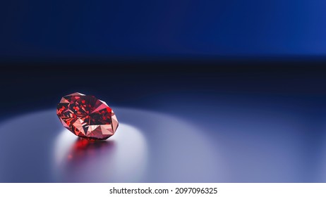 Red Ruby On A Blue Background. Gem. 3D Rendering